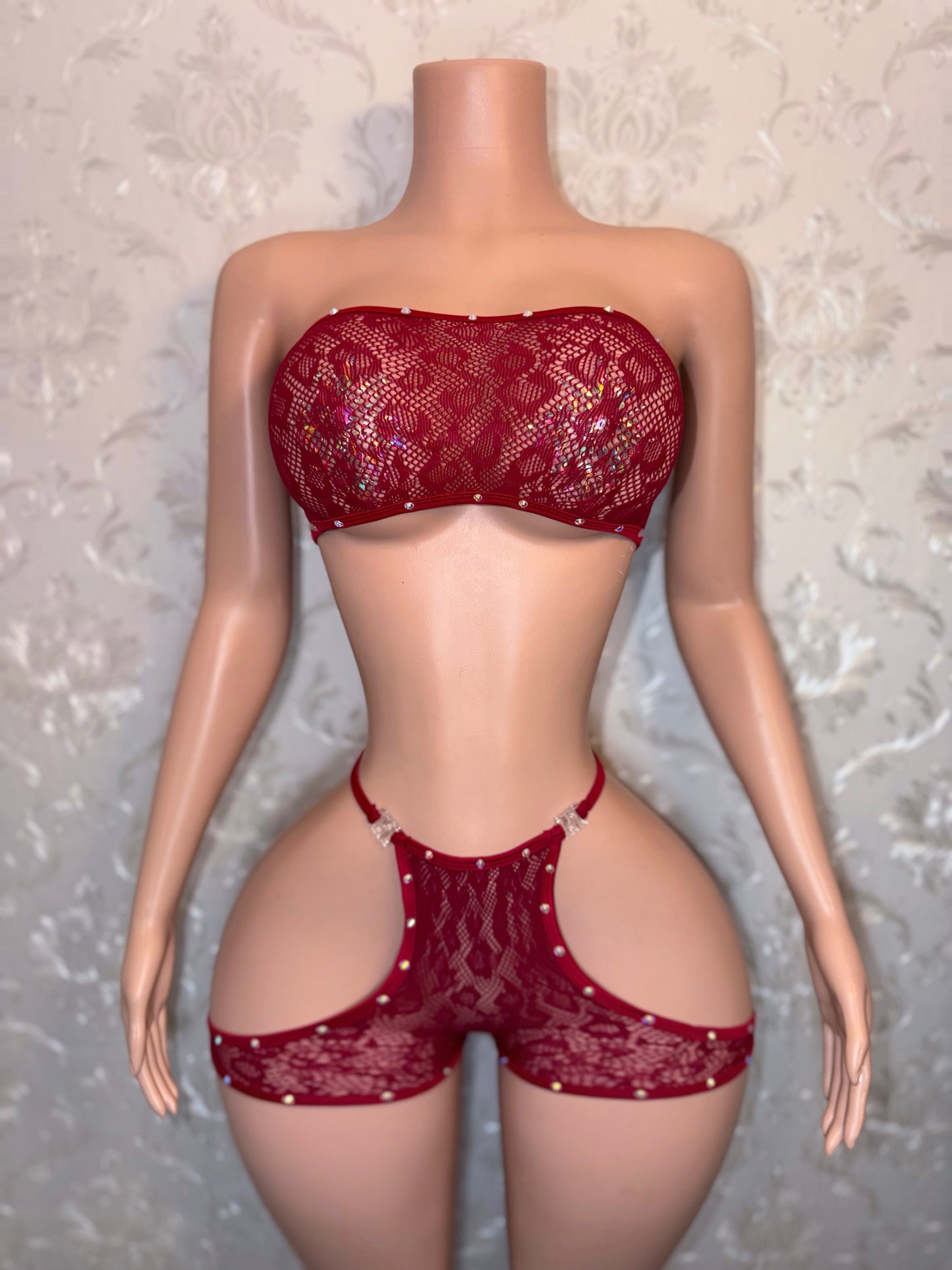 Jacqueline Cut Out Fishnet Shorts Set Fits S-L