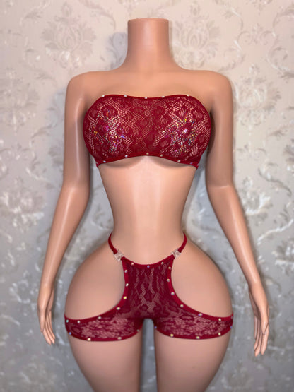 Jacqueline Cut Out Fishnet Shorts Set Fits S-L