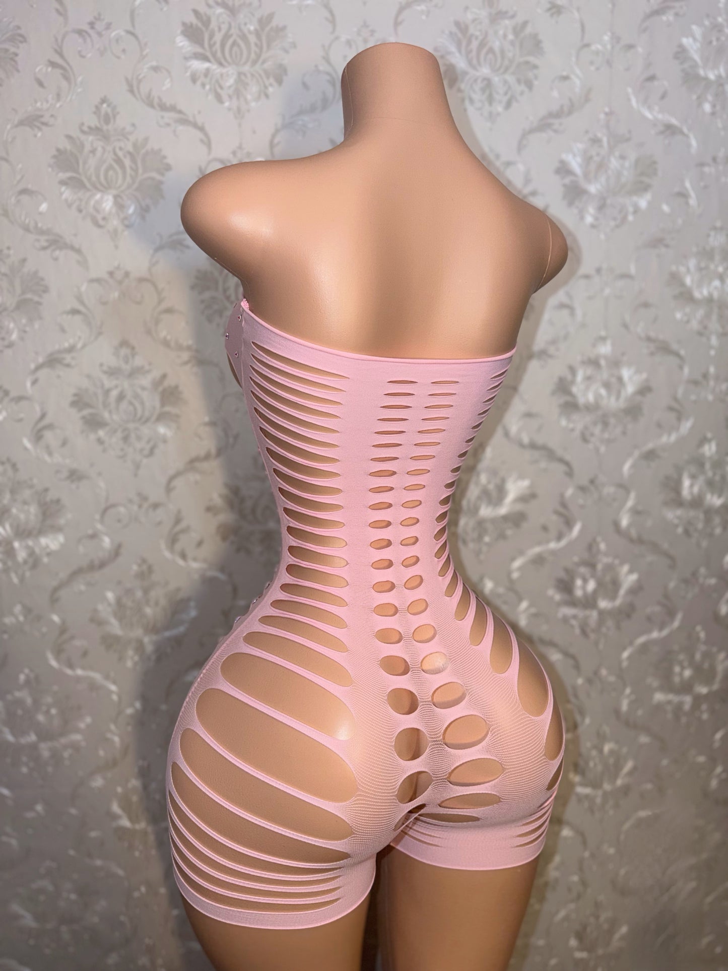 Monique Fishnet Slits Romper Fits XS-L