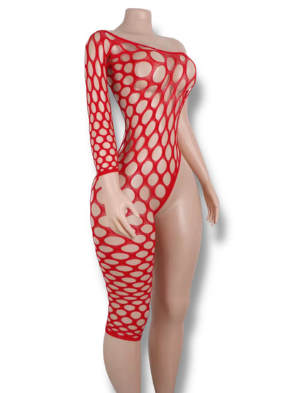 Boss Chick Asymmetrical Rhinestone Fishnet Bodystocking Fits XS-XL