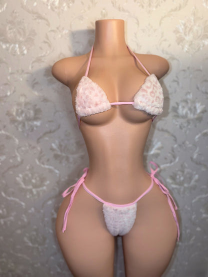 Cave Girl White Leopard Fur Bikini