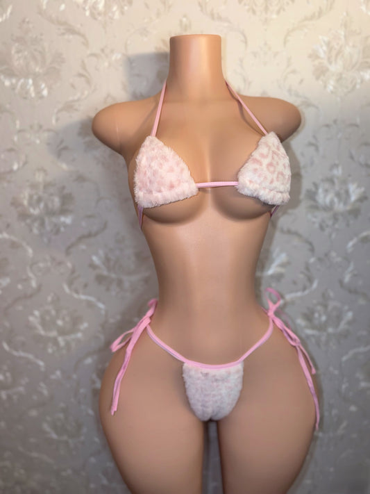 Cave Girl White Leopard Fur Bikini