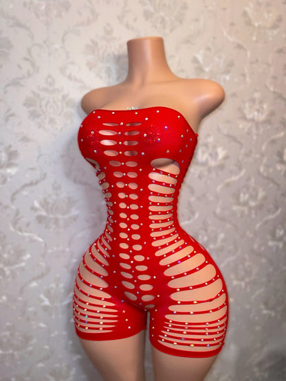 Monique Fishnet Slits Romper Fits XS-L