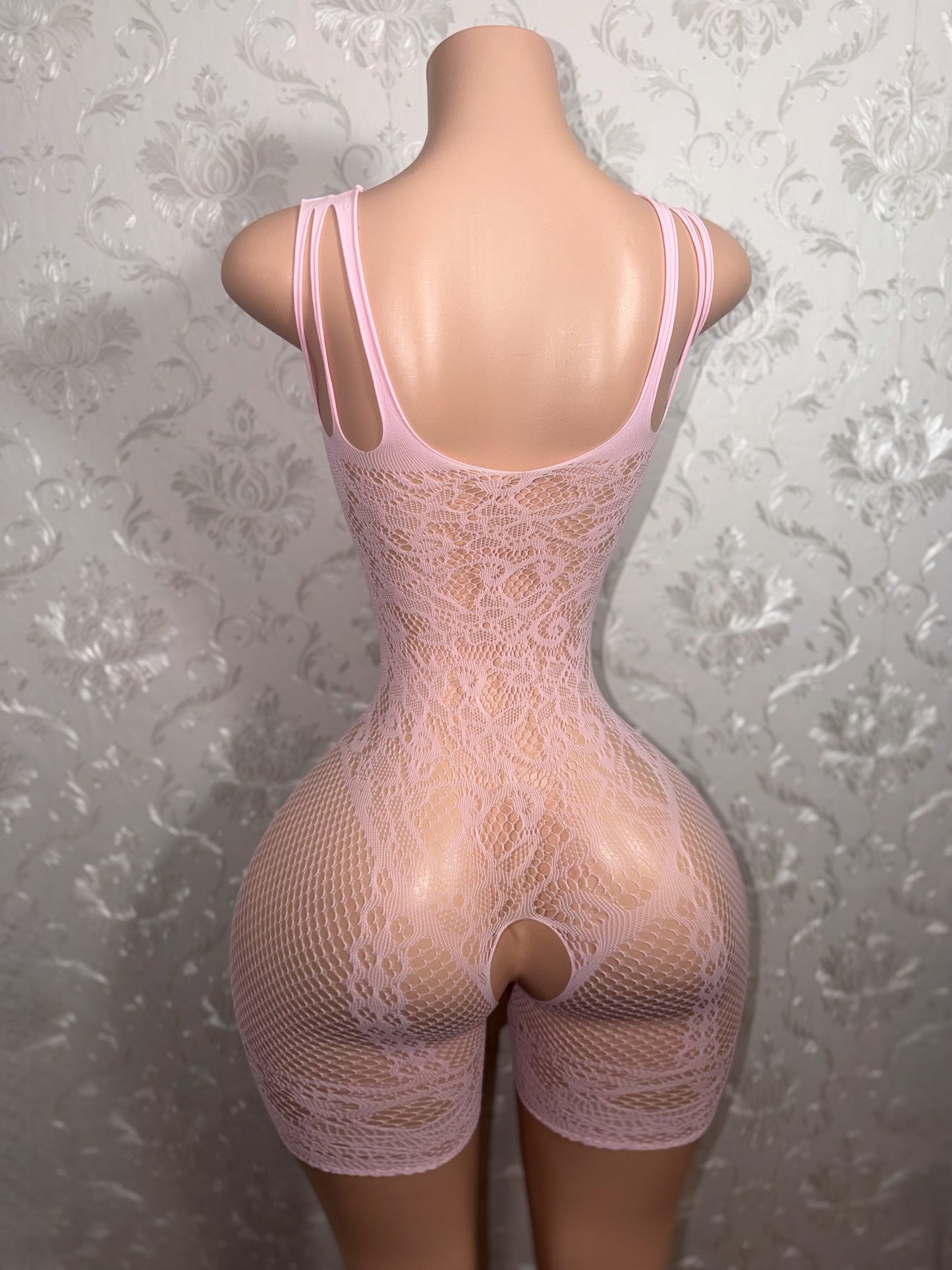 Soft Girl Lace Fishnet Romper Fits XS-L
