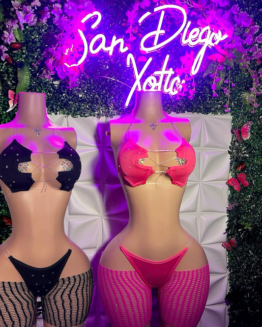 Jayda — 3 Piece Set Bikini with Cut-Off Fishnets
