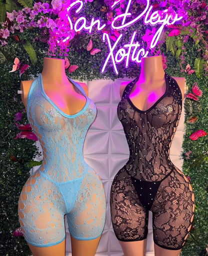 Uchies — Lace Romper with Matching Thong 2 Piece Fits XS-XL