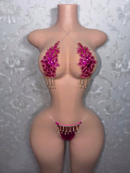 Hot Pink Dripping In Diamonds Crystal Bikini Birthday Set
