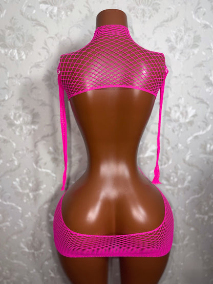 Lex Hollowed Out Sides Fishnet Dress Fits XS-L