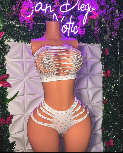 Natina 2 Piece Cheeky Fishnet Thong Set Fits All