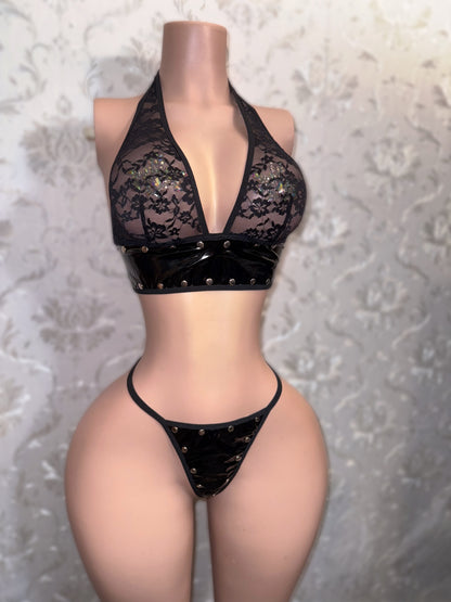 Matrix — Black Latex and Lace 2 Piece