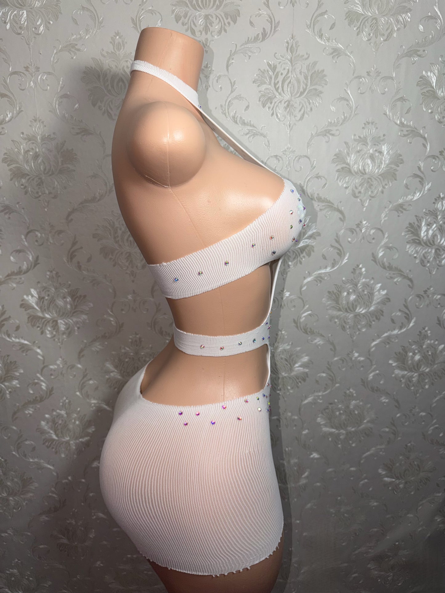 Iced Out Sheer Mesh Romper Optional Extra Stones Fits S-L