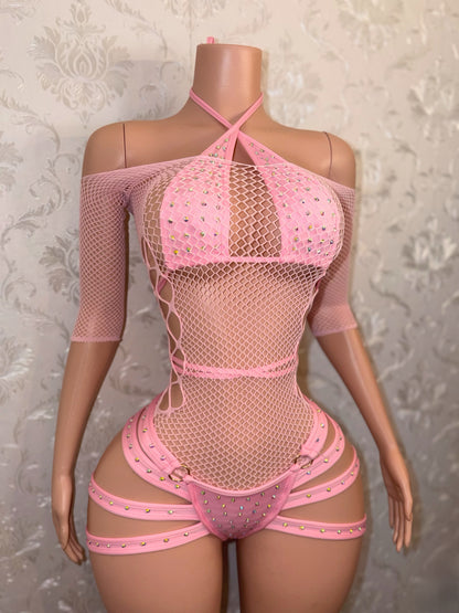 Georgia Peach + Teyana Fishnet Dress 3 Piece Set Fits S-L