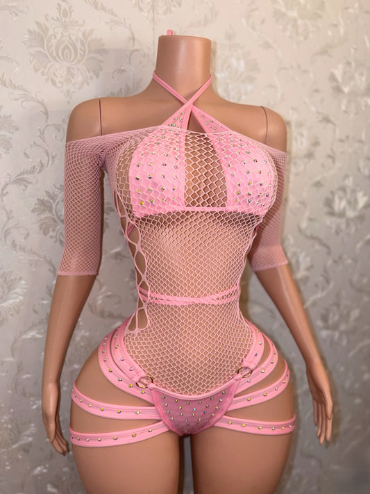 Georgia Peach + Teyana Fishnet Dress 3 Piece Set Fits S-L