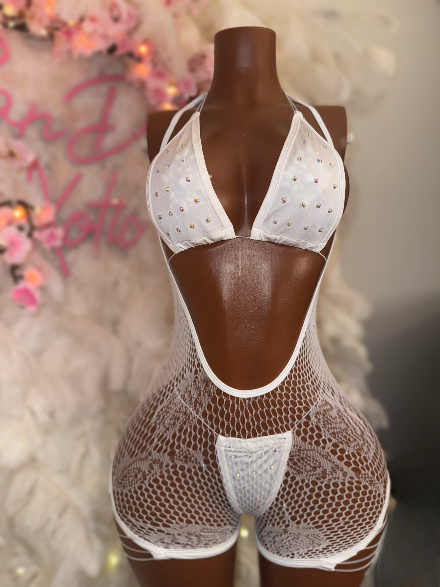Plain Jane — Fishnet Hammock Shorts with Glittery Stones & Bikini 3 Piece Set Fits XS-L
