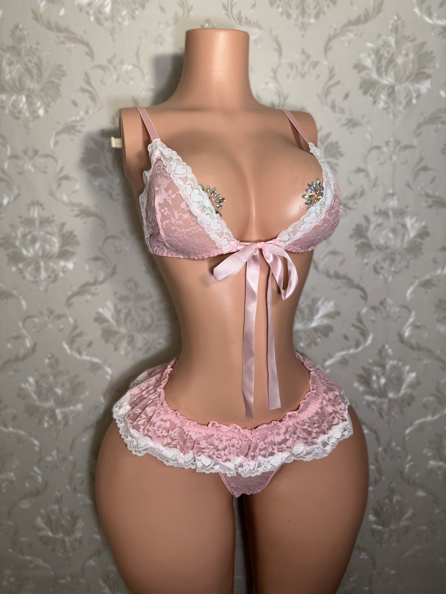 Sugar Baby Ruffle Trim 2 Piece Lace Bikini with Micro Skirt Thong
