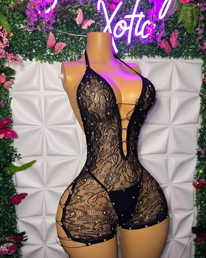 Dime Piece — Lace Romper Low Cut Back and Thong Fits XS-L