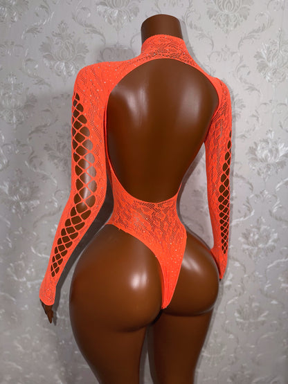 Latoya Rhinestone Fishnet Bodysuit One Size Fits XS-XL