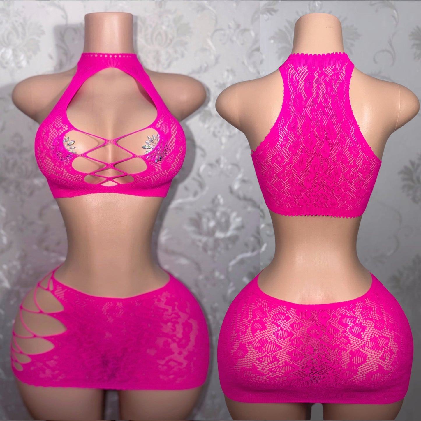 Syn 2 Piece Fishnet Skirt Set Fits XS-L