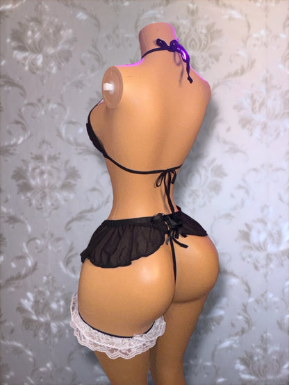 Sexy Maiden French Maid Mini Skirt 5 Pc Costume Fits XS-L