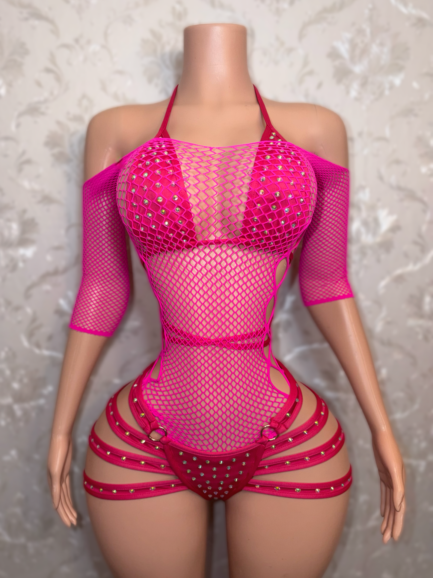 Georgia Peach + Teyana Fishnet Dress 3 Piece Set Fits S-L