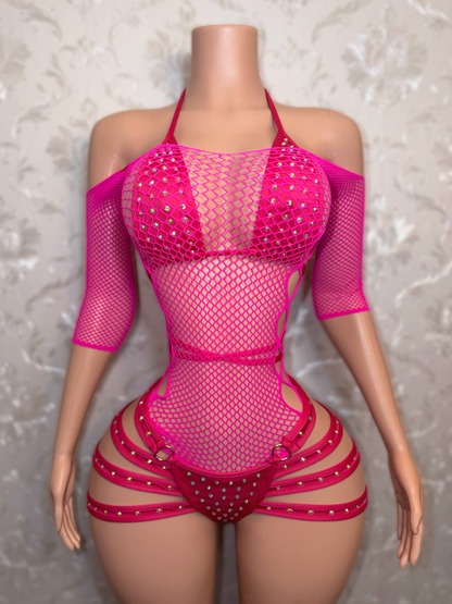 Georgia Peach + Teyana Fishnet Dress 3 Piece Set Fits S-L