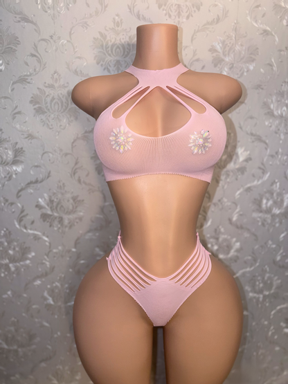 Misty 2 Piece Mesh Bra and Thong Set Fits XS-L