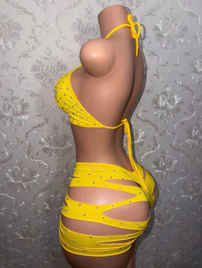 Butter Yellow Valentina Slit Shorts Set fits S-L