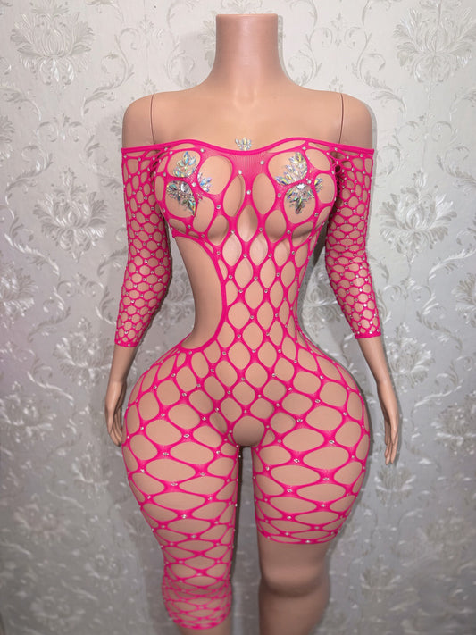 Tasia Rhinestone Crotchless Fishnet Bodystocking Fits XS-L C