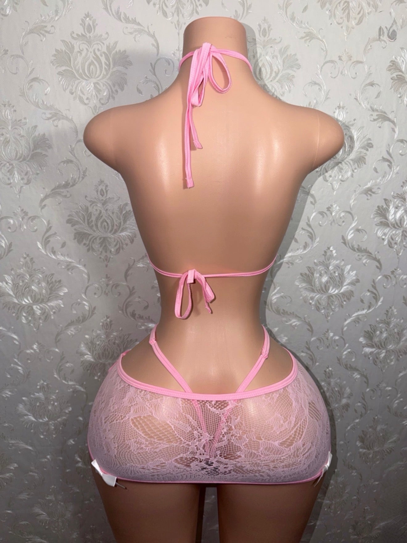 Kawaii Barker Fishnet Lace Skirt Set Optional Bows Fits XS-M