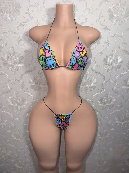 Fruity Pebbles Rhinestone Multicolor Emoticon Bikini