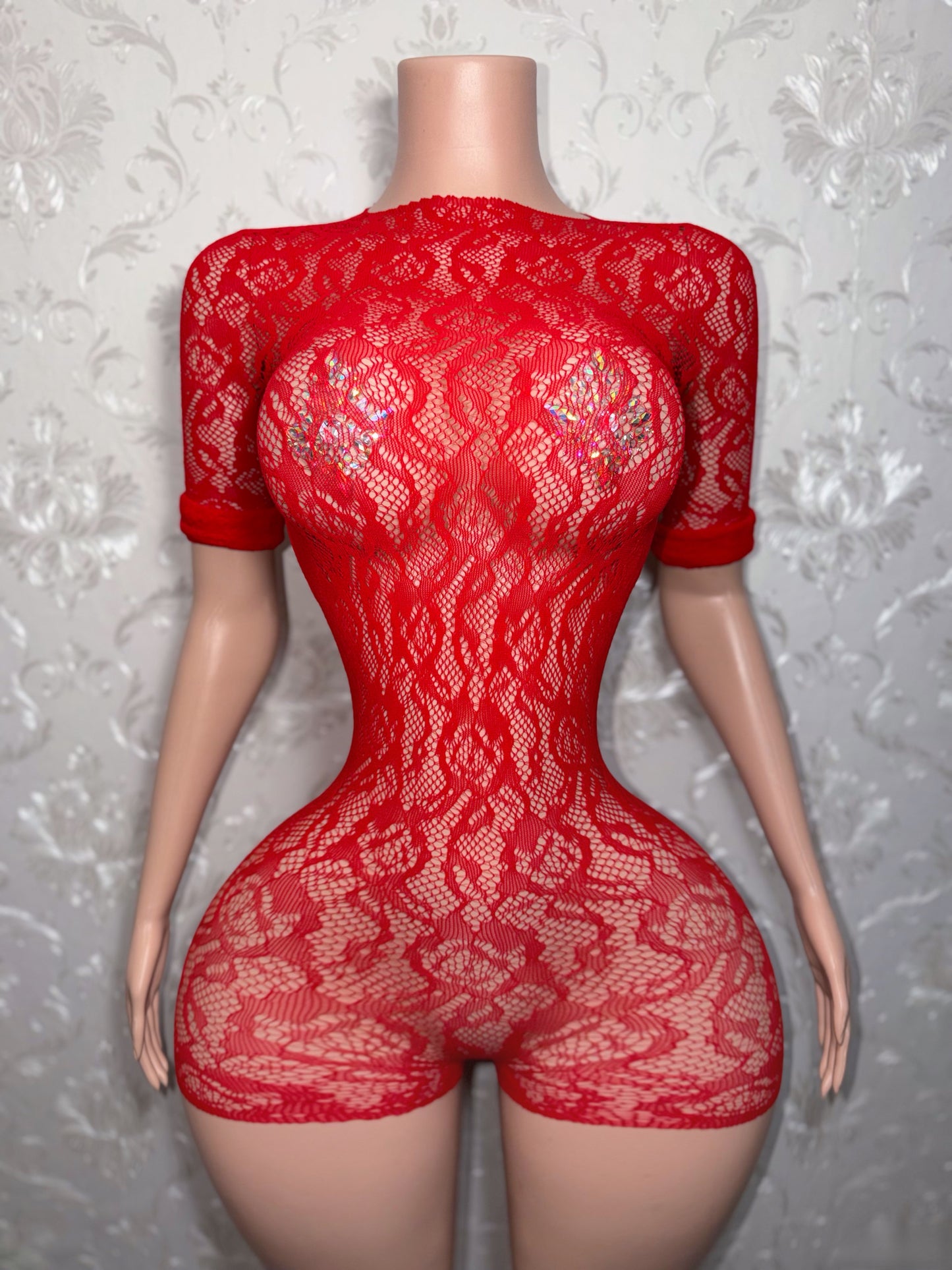 Suriyah Fishnet Romper Fits XS-L