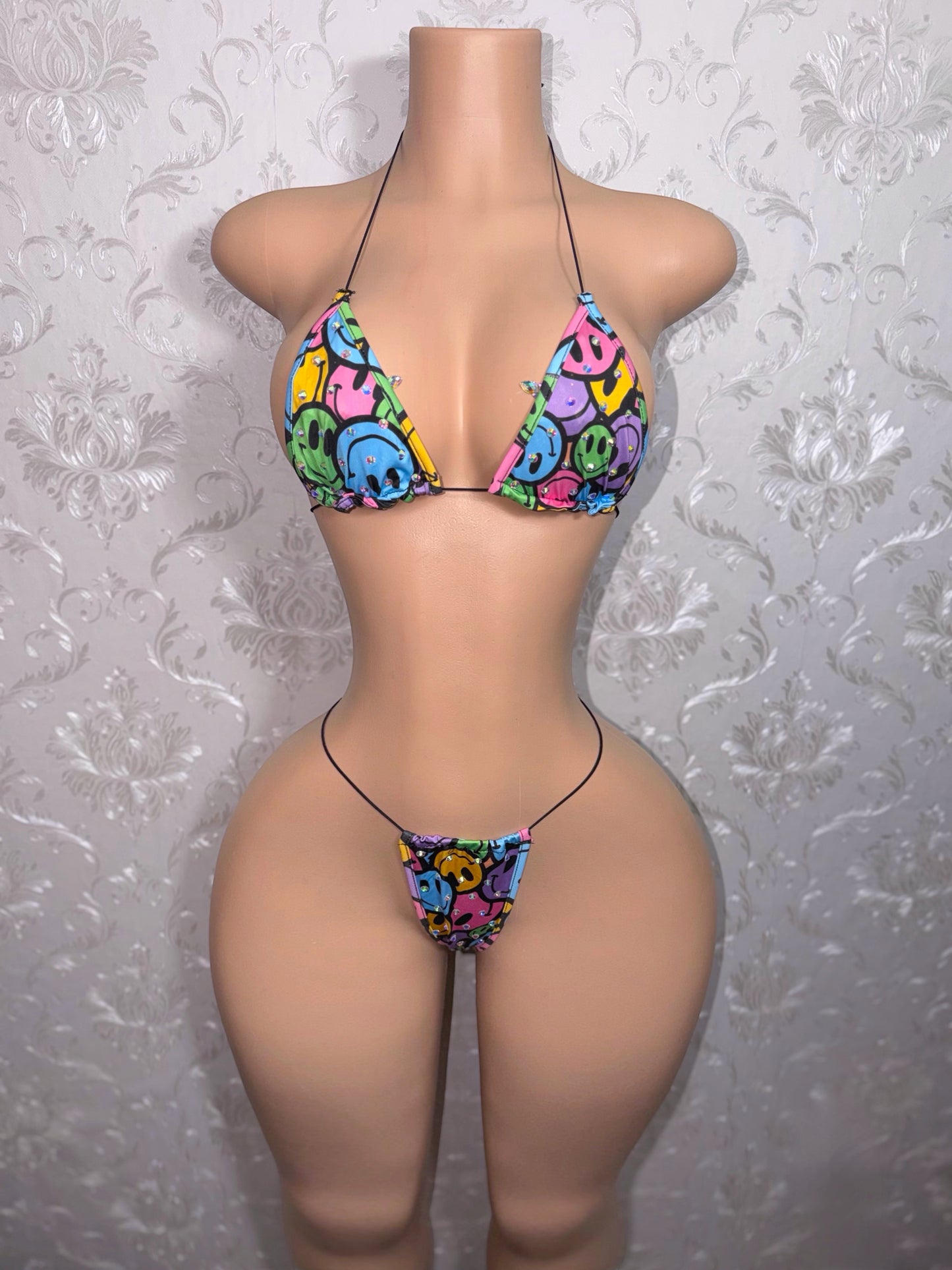Fruity Pebbles Rhinestone Multicolor Emoticon Bikini
