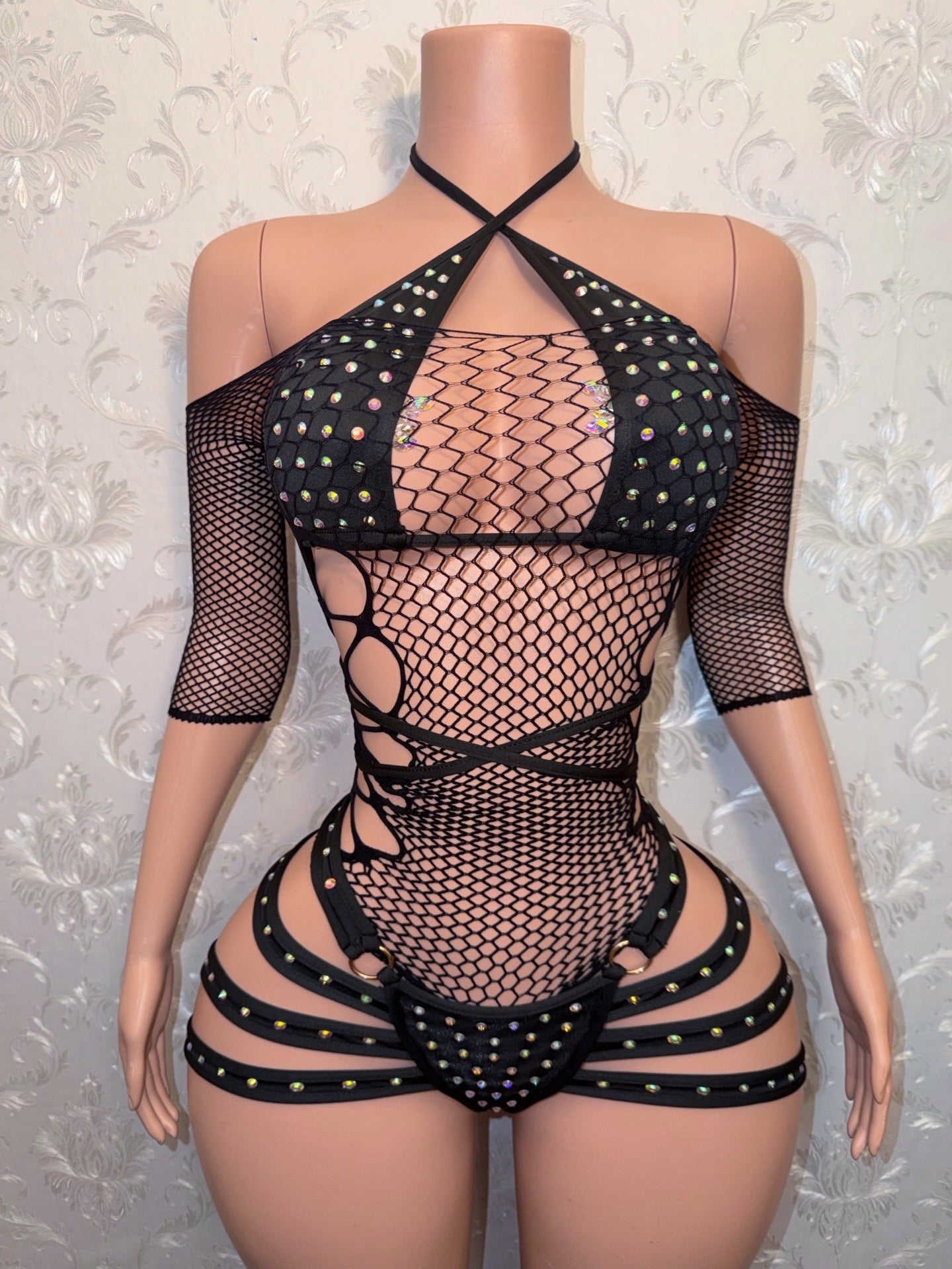 Georgia Peach + Teyana Fishnet Dress 3 Piece Set Fits S-L