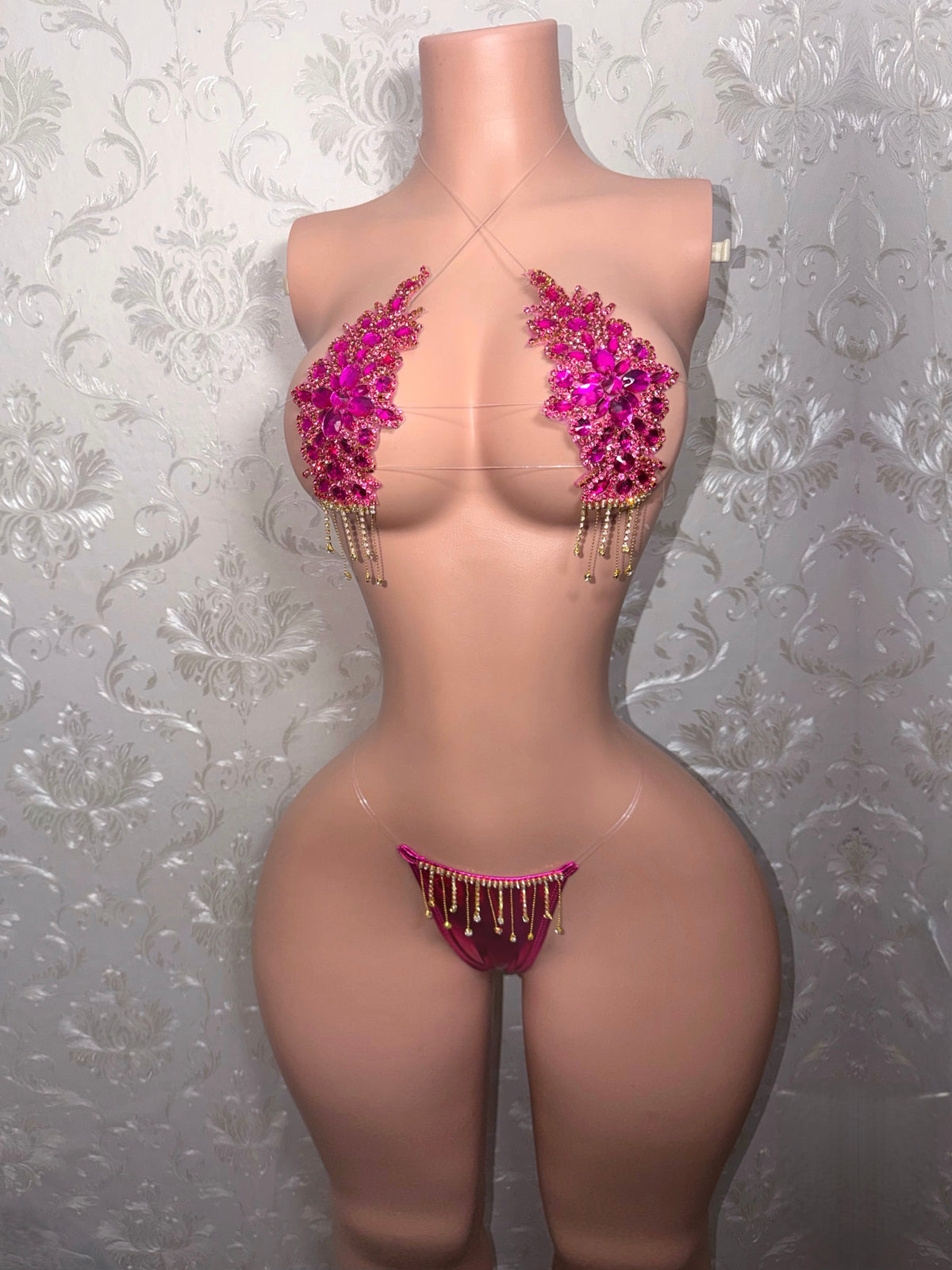 Dripping In Diamonds Crystal Bikini Birthday Set In Hot Pink