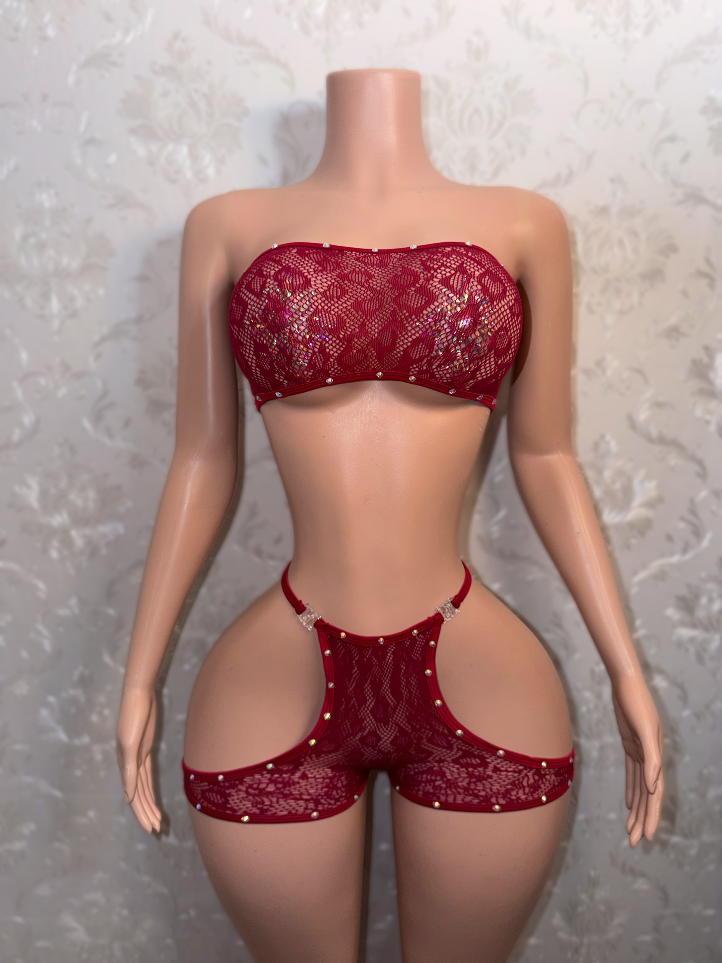 Jacqueline Cut Out Fishnet Shorts Set Fits S-L