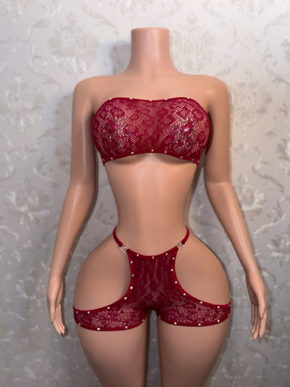 Jacqueline Cut Out Fishnet Shorts Set Fits S-L