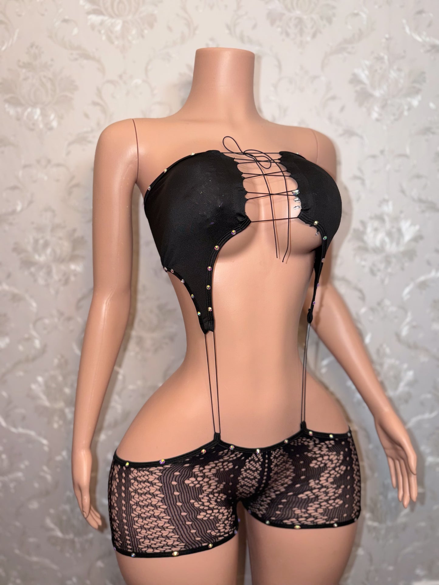 Nefise Rhinestone Romper 2 Piece Set Fits XS-M