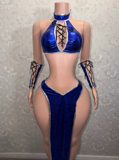 Baddie Kitana Cosplay 5 Piece Set Includes Thong and Thigh Garters