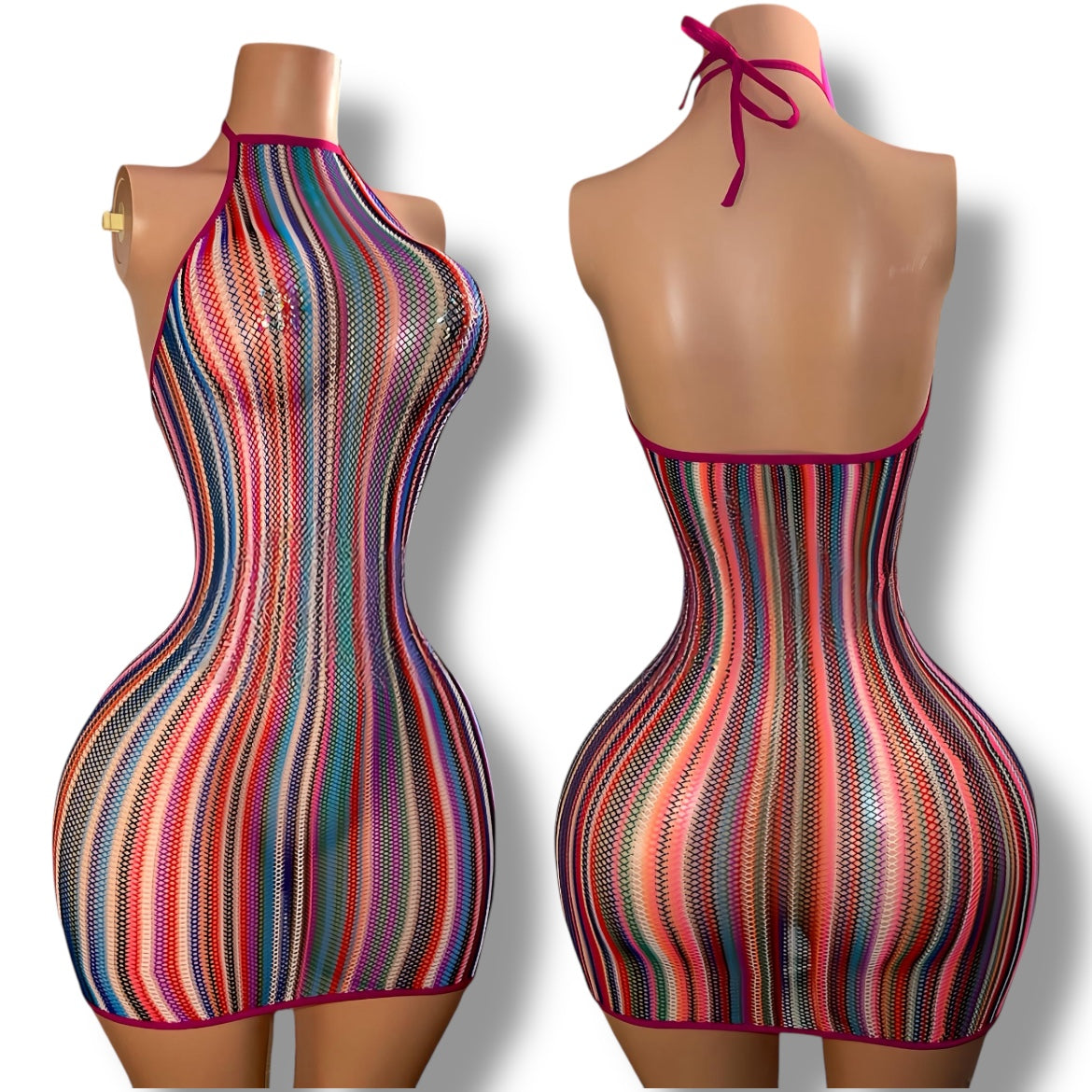 Onika Multicolor Fishnet Dress Fits S-XXL