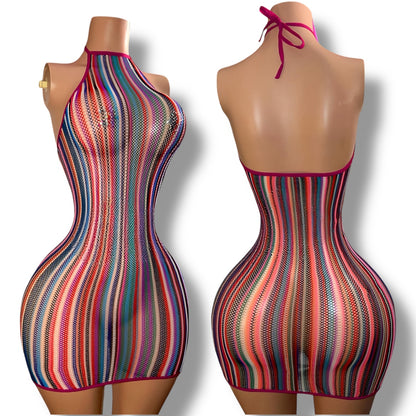 Onika Multicolor Fishnet Dress Fits S-XXL