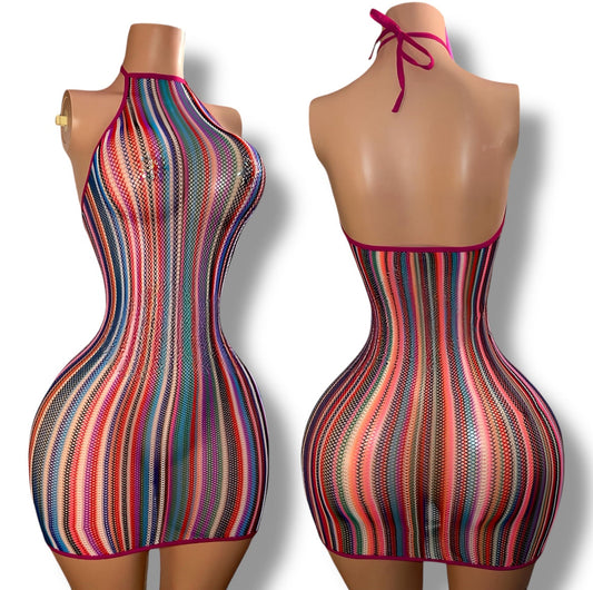 Onika Multicolor Fishnet Dress Fits S-XL
