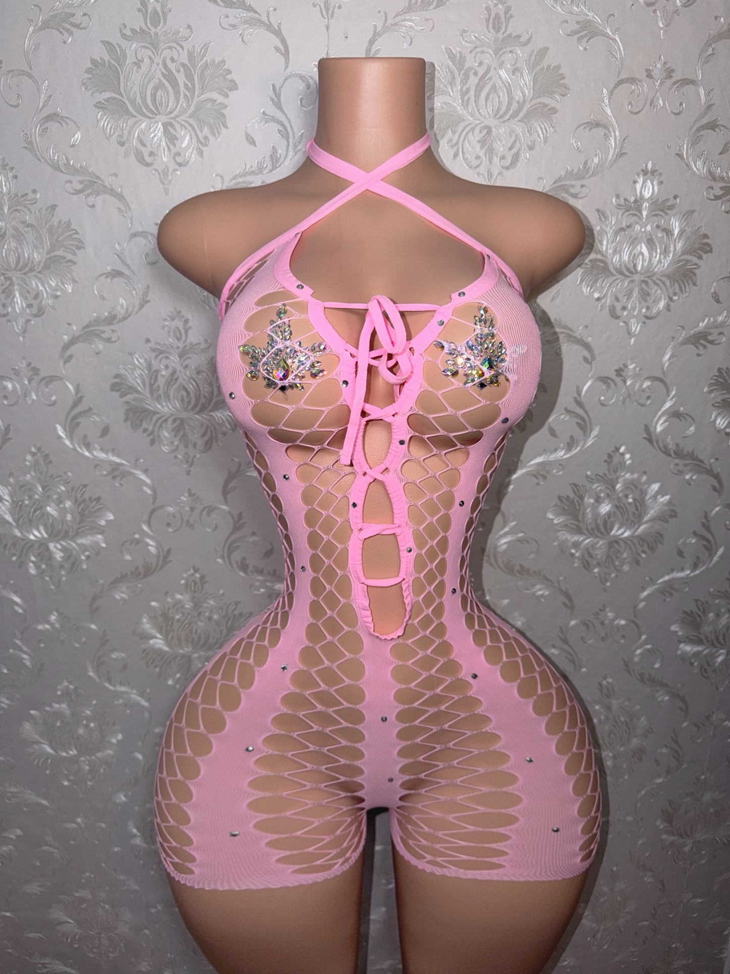 Diamonte 2.0 Diamond Fishnet Romper Fits XS-L
