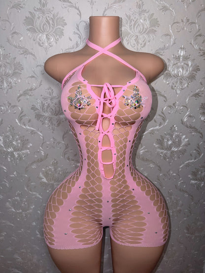 Diamonte 2.0 Diamond Fishnet Romper Fits XS-L