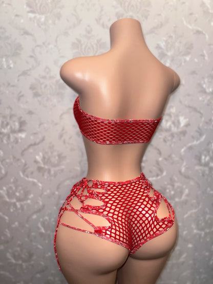 Bonnie Red Paisley Net Shorts Set Fts XS-L