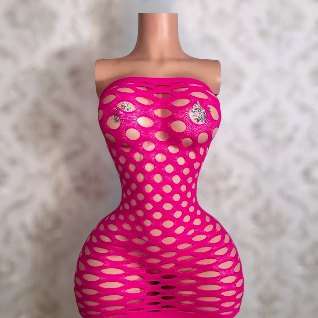 Money Maker Fishnet Dress Fits XS-XL