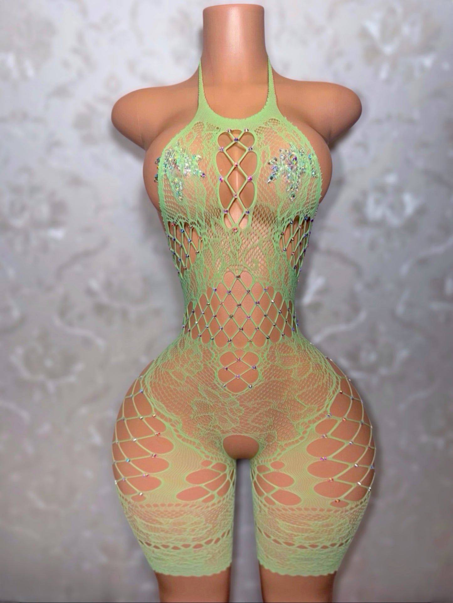 Britney Spearmint Mint Green 1 OF 1 Fishnet Romper Fits XS-L