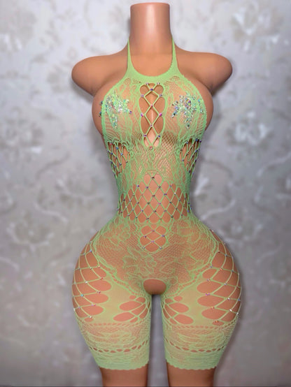Britney Spearmint Mint Green 1 OF 1 Fishnet Romper Fits XS-L