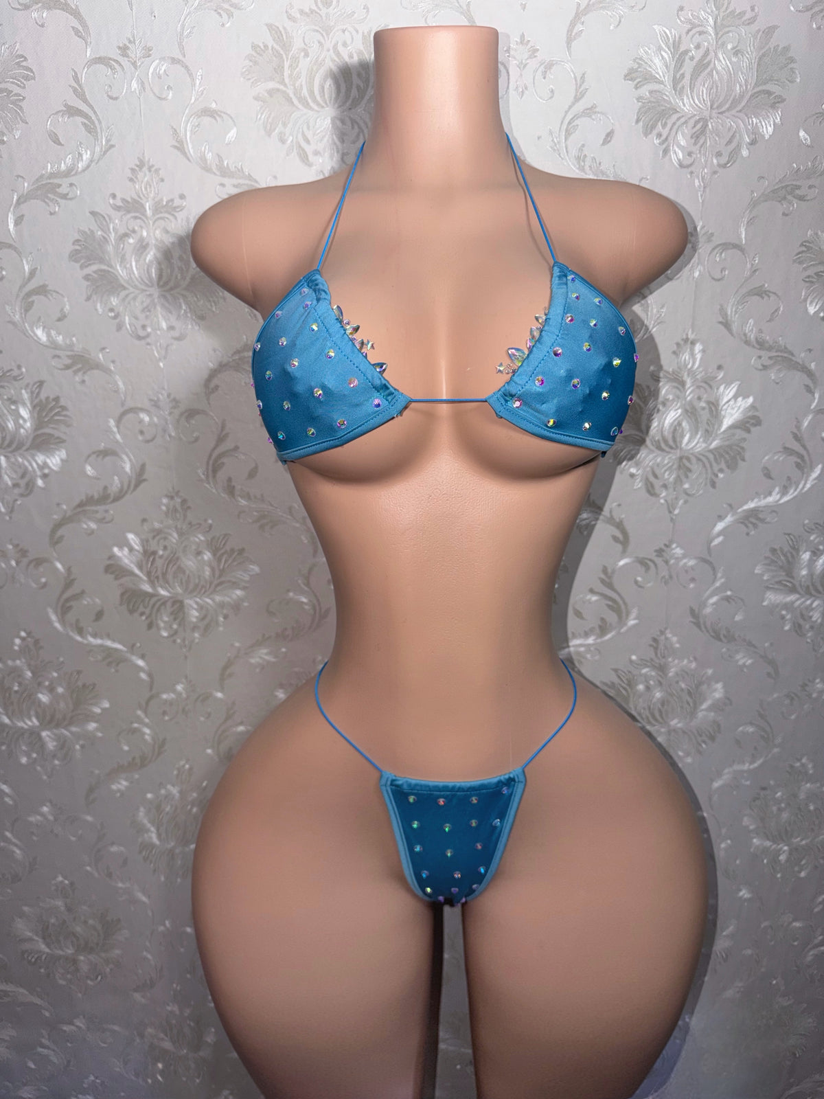 Tahiti Blue Sherice Cheetah Fishnet Romper + Martina Bikini 3 Piece Set Fits XS-L