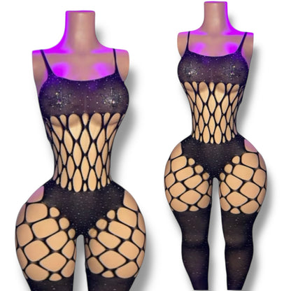 Wynter Bedazzled Fishnet Jumpsuit Fits XS-L