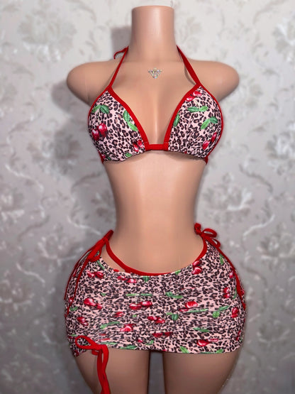 Shirley Temple — 3 Piece Cherry Leopard Scrunch Skirt Set